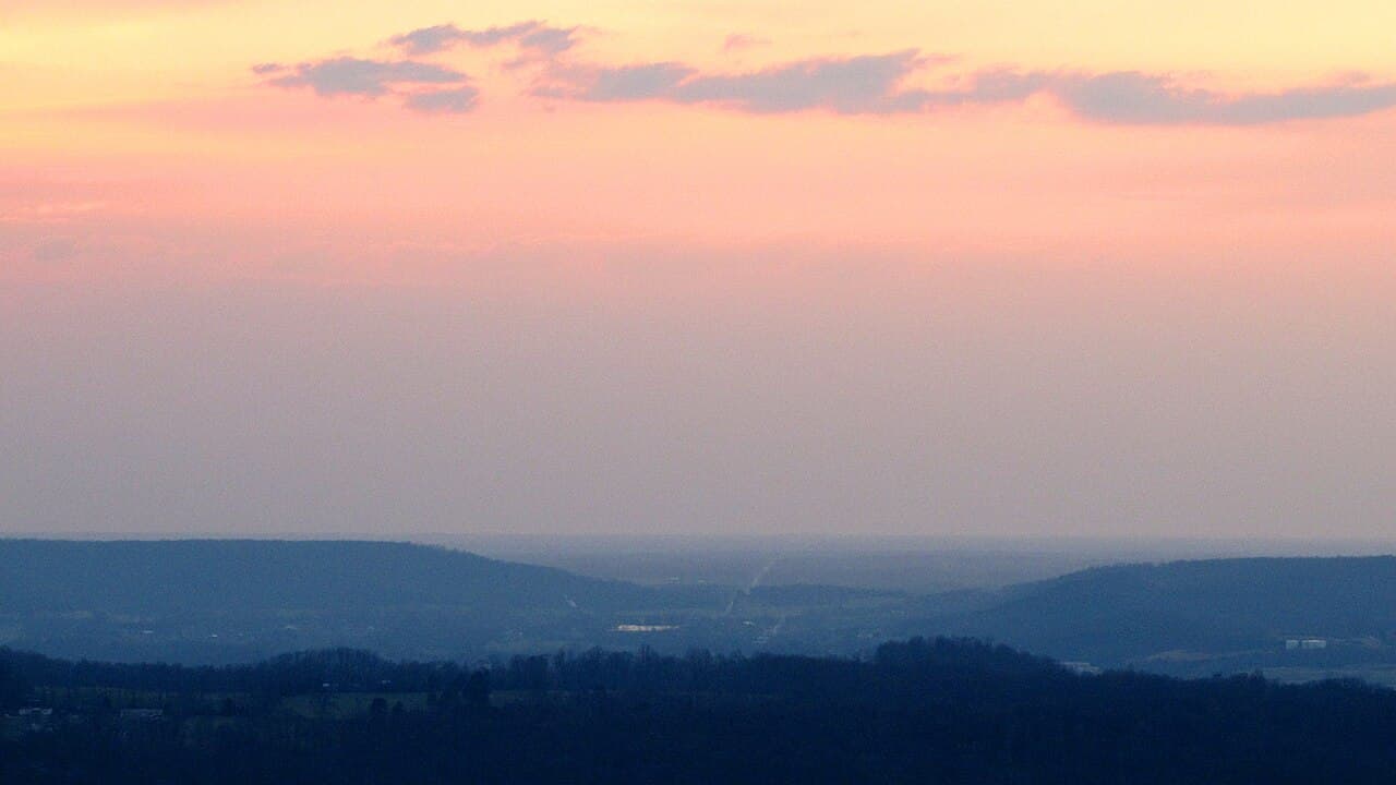 Scenic overlook of the wooded Cumberland Plateau near Crossville, Tennessee